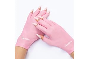 MelodySusie Premium UV Protection Gloves for Manicures, Cool Feeling Fabric,Professional UPF50+, UV Gloves for Gel Nail Lamp, Anti UV Light, Skin Care Fingerless Design, Pink