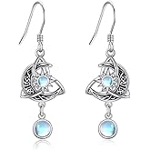 Moon Earrings Sterling Silver Created Moonstone Celtic Knot Dangle Drop Earrings Crescent Moon Jewelry For Women