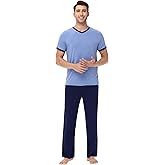 WiWi Mens Pajamas Set Viscose from Bamboo Short Sleeve Sleepwear Knit Nightwear 2 Pieces Loungewear Sets S-XXL