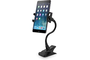 Macally Adjustable Gooseneck Tablet Holder & Phone Clip - Works with Phones & Tablets up to 8” - Flexible Phone Holder & Tablet Mount with Clip On Clamp for Desks up to 1.75” Thick (CLIPMOUNT),Black