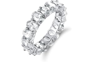 Barzel 18k White Gold/Rose Gold & Gold Plated Eternity Oval Cut Cubic Zirconia Eternity Ring Band