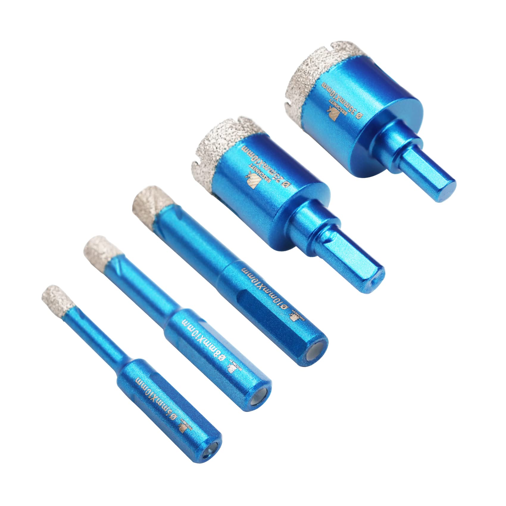 Dry Diamond Core Drill Bit Set,BRSCHNITT 6/8/10/25/35mm Diamond Hole Saw Core Drill Bit with Triangle Shank for Porcelain Tile Ceramic Stone Granite Marble — image 1