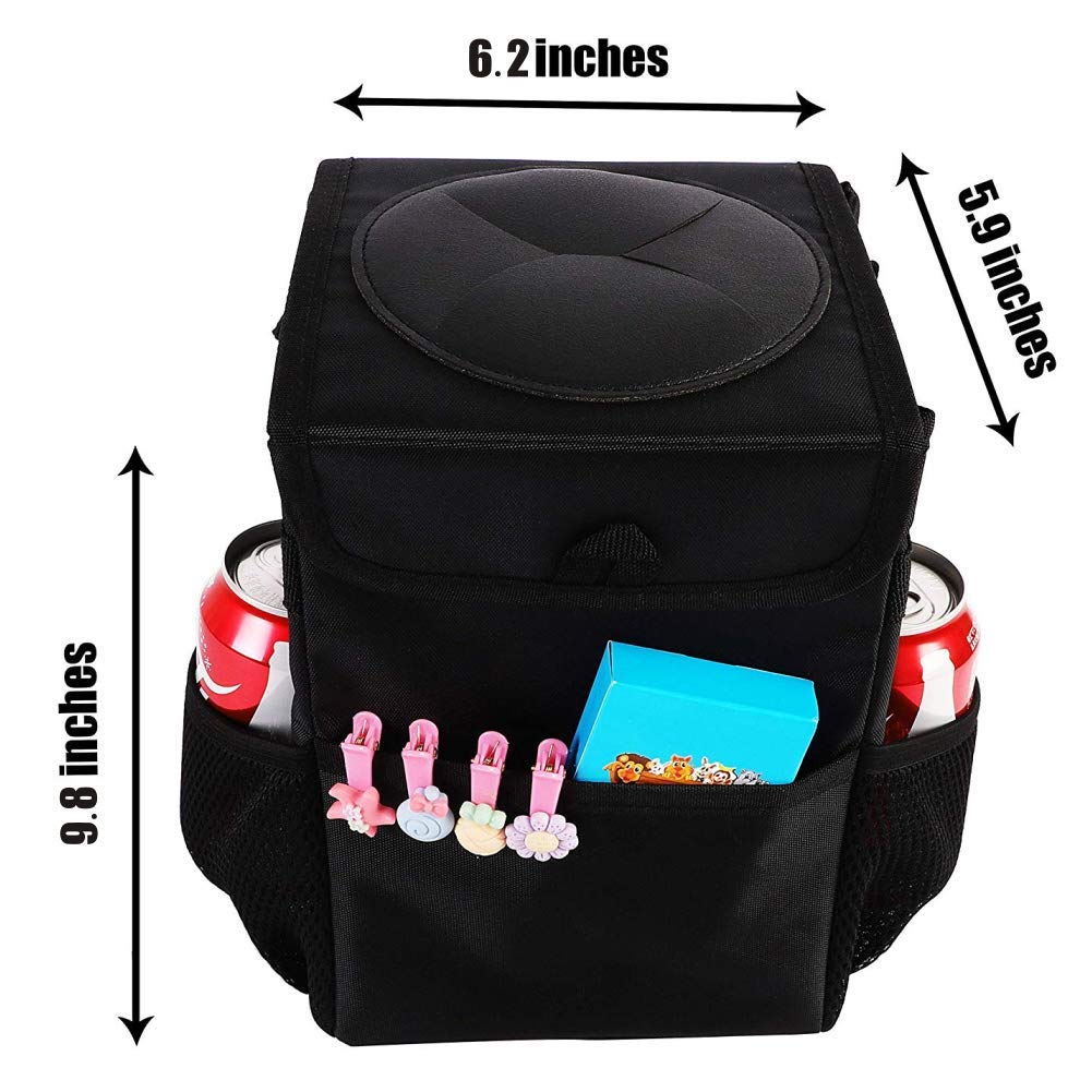 Flysea Car Trash Can, Leakproof Vehicle Trash Can with Lid, Collapsible Storage Organizer Pocket and Odor Blocking Waterproof Car Trash Bag for Home Travel Car Truck SUV Taxis and More