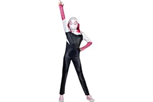 JAZWARES COSTUME PLAY MARVEL Spider-Gwen Official Adult Halloween Costume - Premium Quality Hooded Jumpsuit with Pull On Fabric Mask