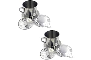 ZhangyiHot 2Pcs Silver Vietnamese Coffee Filter Stainless Steel Pot Drip Infuse Cup Brewing Teapot No Need Paper Drip Coffee 