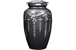 ALPHA Living HOME Engraved Aluminum Cremation Urn for Human Ashes - Durable Funeral Memorial with Secure Screw-Top Lid for Adult Ashes 11" Holds Remains up to 200 lbs (Black Silver)