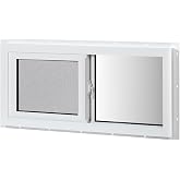 COLORPAPA Vinyl Basement Sliding Window, 32" x 14" White | Removable Glass Pane, Double Pane Insulated Tempered Glass, and Mesh Screen for Basement Bathroom Home RV Garage