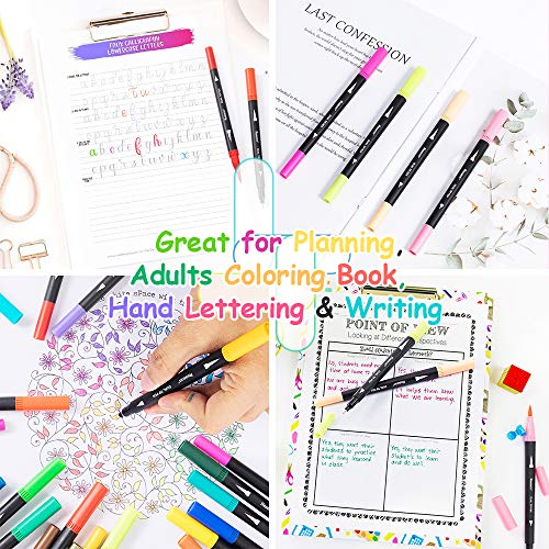Coloring Markers Pen, Dual Brush Tip Marker for Adult Coloring, 34 Color Calligraphy Brush Fine Tip Pen for Beginner Journal Planner, Drawing, Doodle