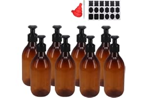 zmybcpack 8 Pack 8OZ Empty Plastic Pump Lotion Bottles with 1 Pen, Labels & Silicone Funnel, Amber Color Lotion Dispenser with Locking Lotion Pump for Body Wash, Shampoo, Massage Lotion, Gel
