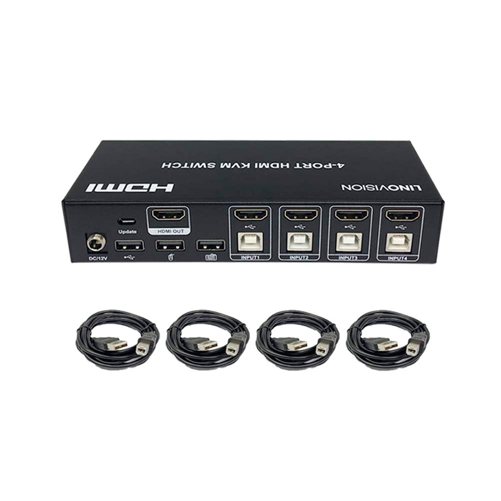 LINOVISION 4K 4x1 HDMI KVM Switch Support Max 4K@30Hz Input with USB2.0 Hub 4 in 1 Out Full Metal Housing Using One Set of HDMI Monitor, Keyboard and Mouse to Control 4 PC/DVR/NVR/PS3/PS4