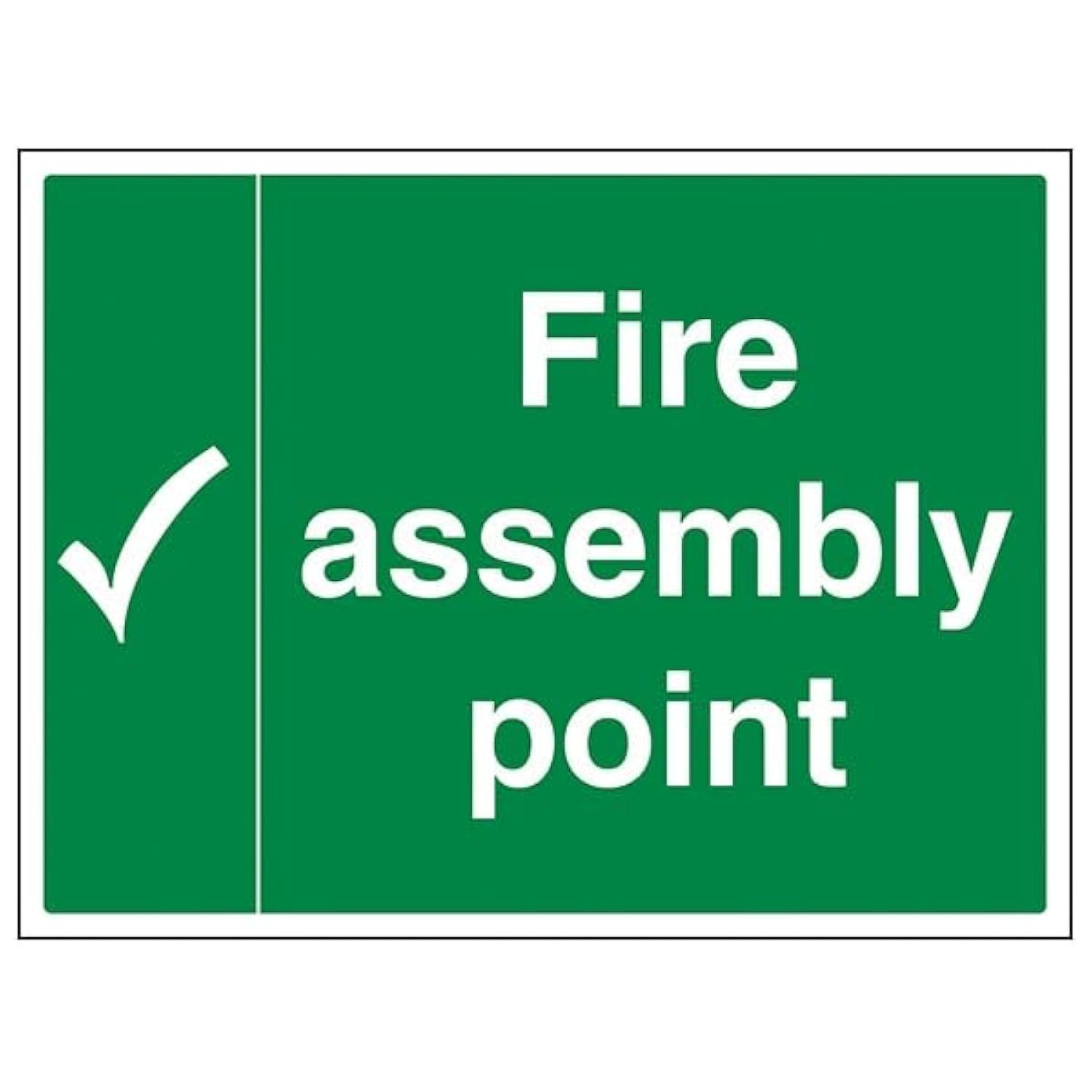 V Safety Fire Assembly Point - Fire Assembly Point With Tick - 600 X 400MM Safety Sign With Snap Frame