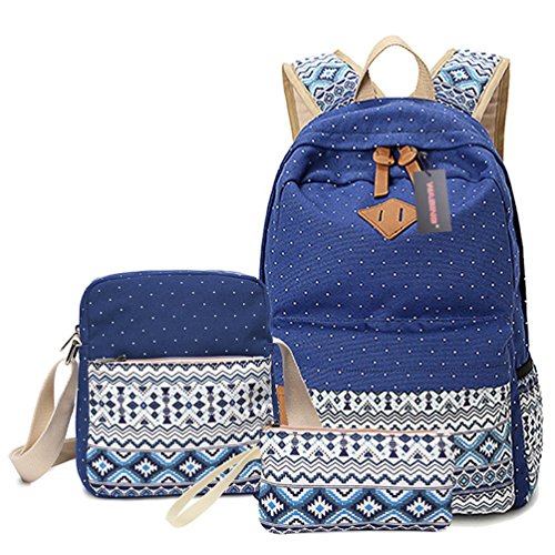 Wasing canvas dot backpack cute lightweight teen girls …