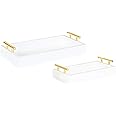 Kate and Laurel Lipton Modern Tray Set, Set of 2, White and Gold, Glam Decorative Trays for Storage and Display