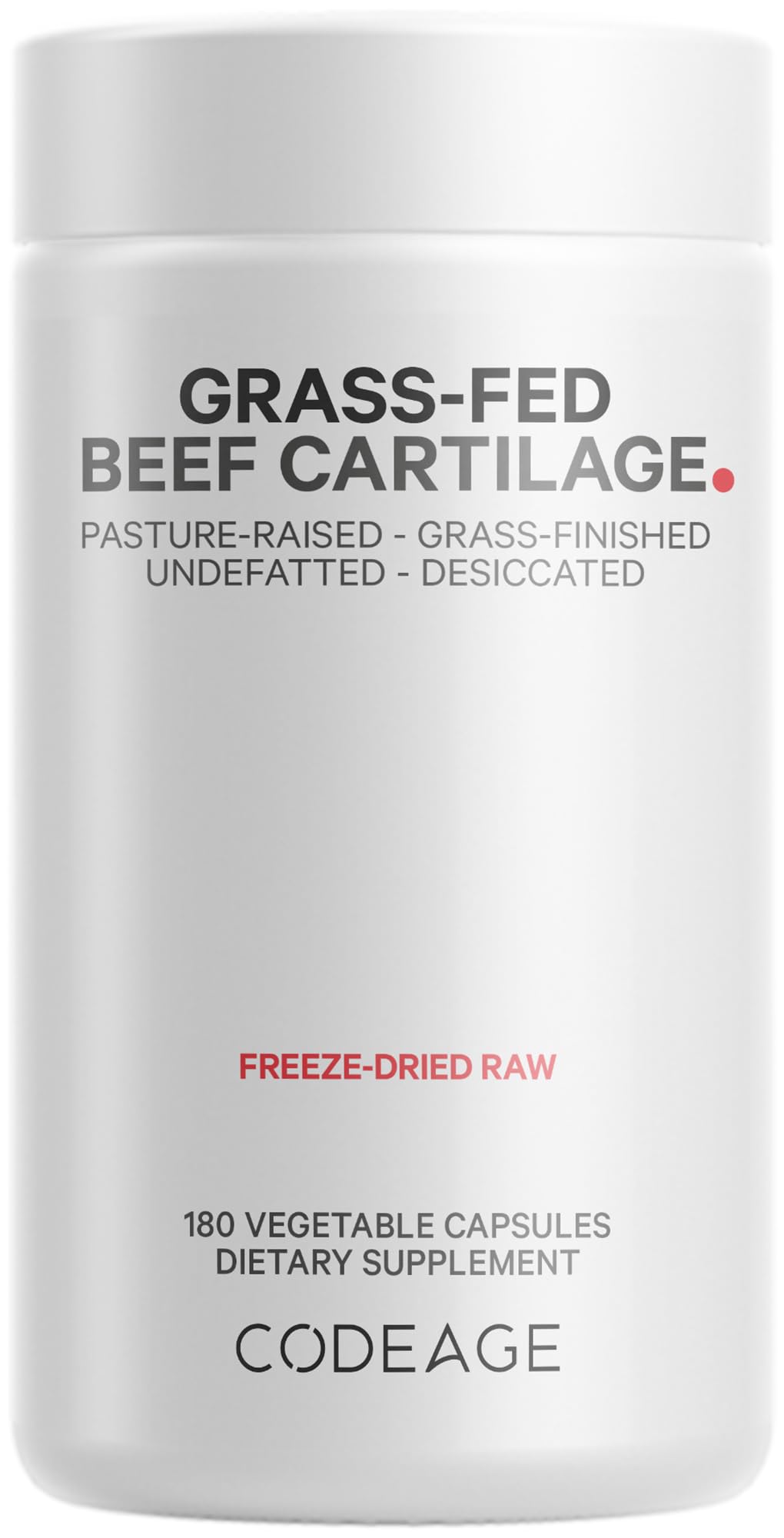 Codeage Grass Fed Beef Cartilage Supplement - Freeze Dried, Non-Defatted, Desiccated Beef Tracheal Bovine Cartilage & Liver Pills – Pasture Raised Argentina Beef Vitamins - Non-GMO -180 Capsules