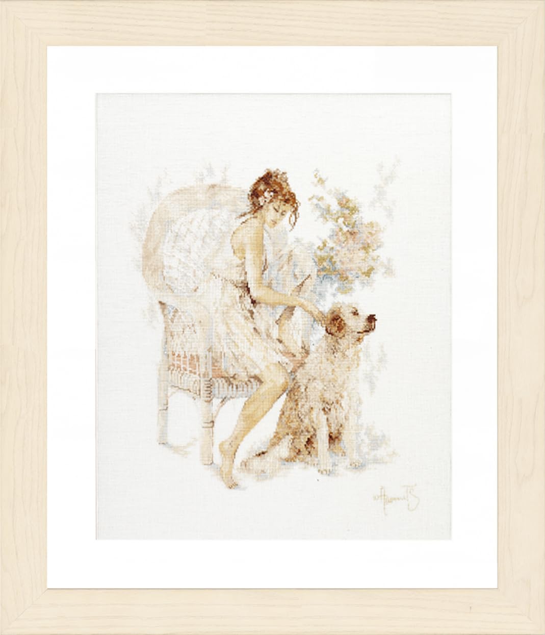 Lanarte Counted Cross Stitch Kit: Girl in Chair with Dog (Linen), Cotton, NA, 39 x 49cm