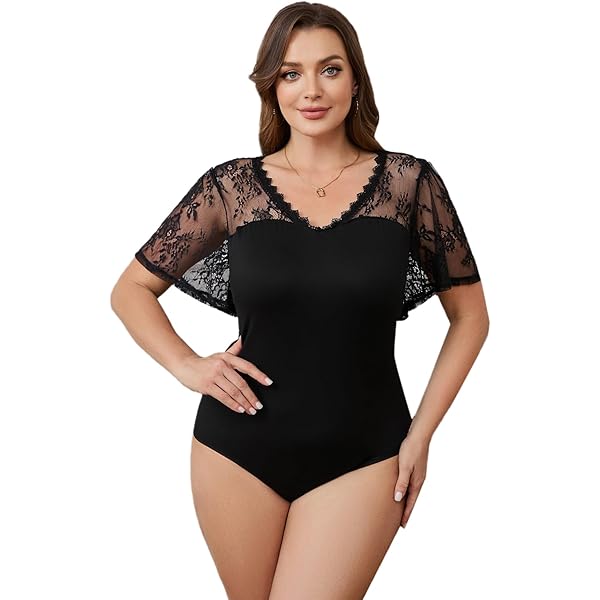 Amazon.com: WDIRARA Women's Plus Size Lace Patchwork Ruffle