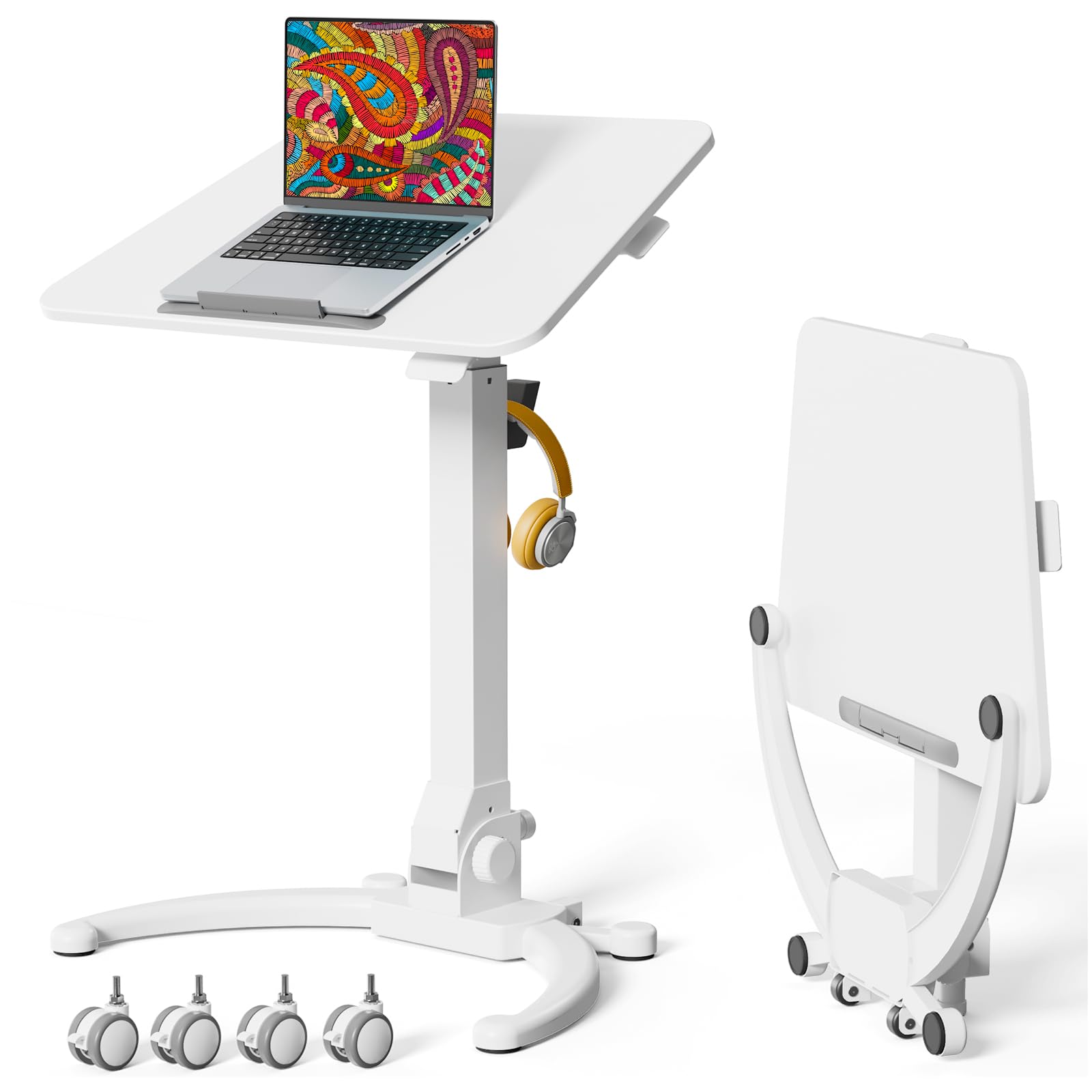 Photo 1 of ***It is used, it is missing a part and it is not known if it works 100%.****JOY worker Foldable Mobile Standing Desk, Upgraded Height Adjustable Rolling Desk, Max Height 47.6", 90° Tiltable Board & Base, Portable Workstation with Moveable Wheels, Holds U