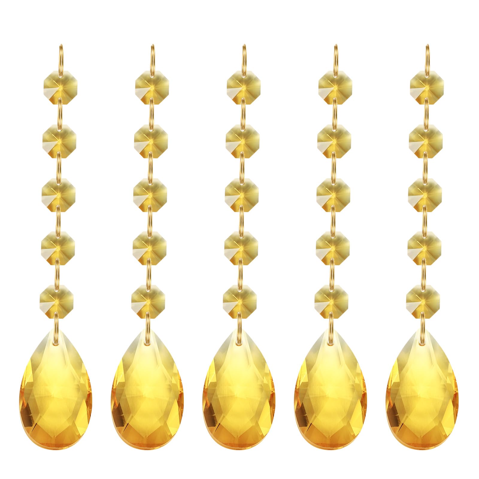 PATIKIL Teardrop Crystal Chandelier Pendants Beads, 5 Pack 135mm Length 38mm Chandelier Prisms Parts Ornaments Hanging Beads for DIY Arts Crafts Decoration, Gold Tone