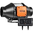 VEVOR Inline Duct Fan, 4-Inch 205 CFM Quiet EC-Motor Ventilation Exhaust Fan, with Temperature Humidity Controller for Cooling Booster, Grow Tents, Hydroponics