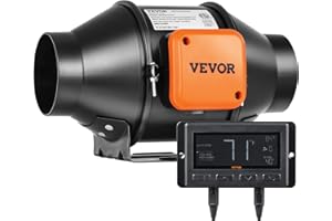 VEVOR Inline Duct Fan, 4-Inch 205 CFM with Temperature Humidity Controller, Quiet EC-Motor Ventilation Exhaust Fan for Heating Cooling Booster, Grow Tents, Hydroponics
