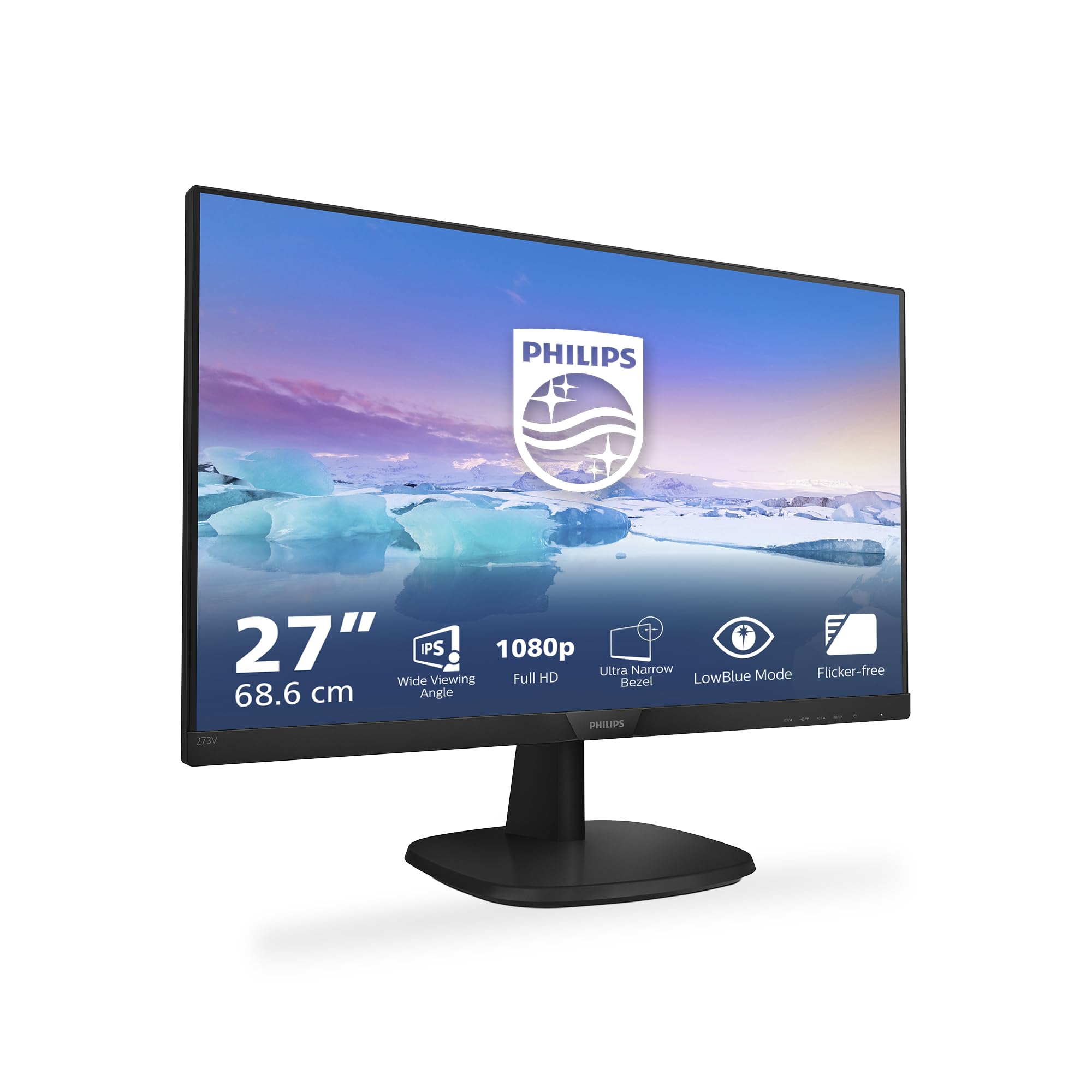 Philips 273V7QJAB - 27 Inch FHD Monitor, 75Hz, 4ms, IPS, Speakers, Smart Image, Narrow Border, LowBlue Mode (1920 x 1080, 250 cd/m², HDMI/VGA/DVI)