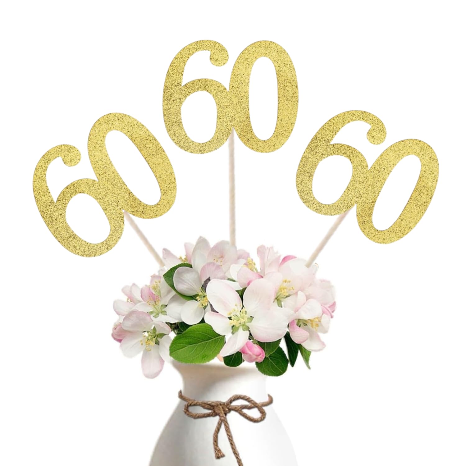 Photo 1 of 10-Pack Double Sided Glitter 60th Birthday Centerpiece Anniversary Centerpiece Sticks, Number 60 Table Topper Cake Topper for 60th Birthday Anniversary Table Party Decorations (Double Sided gold)