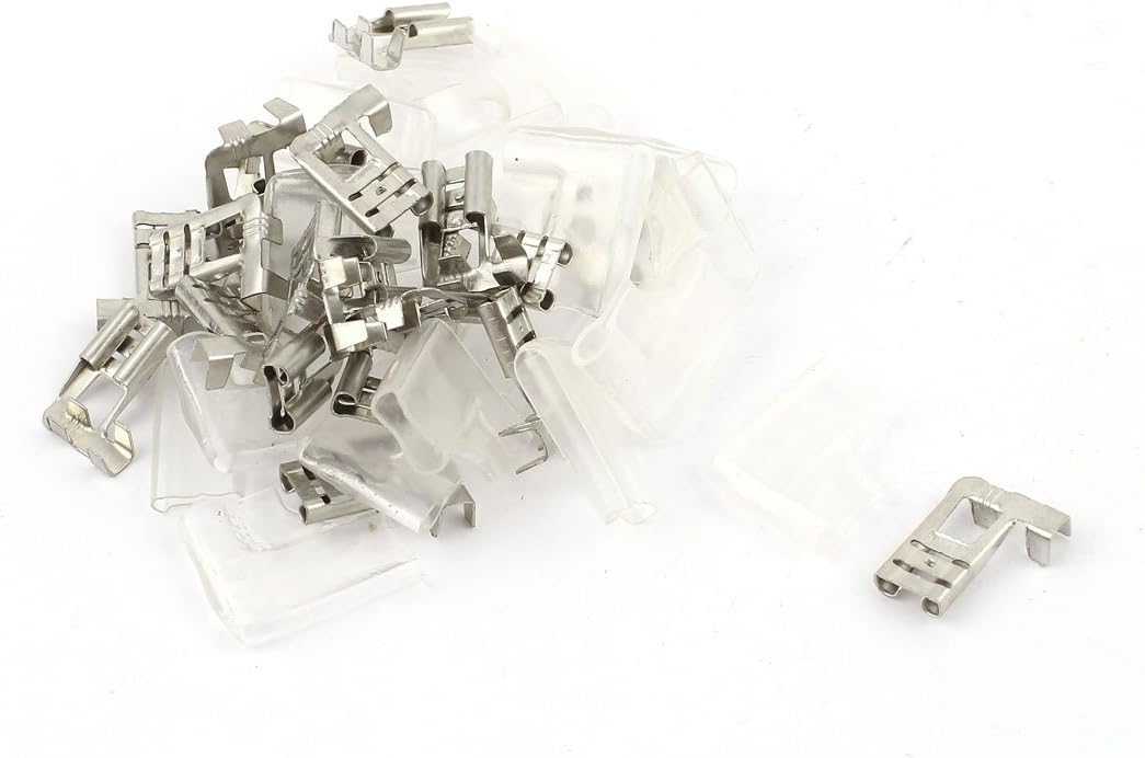 sourcing map 20pcs Flag 6.3mm Crimp Wire Terminal Female Spade Connector + Case, Silver