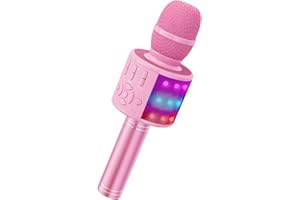 Ankuka Karaoke Microphone for Kids, Portable 4 in 1 Bluetooth Karaoke Microphone with LED Lights, Christmas Home, Birthday Party Toys Gifts for Girls, Boys and Adults(Pinkcolor)