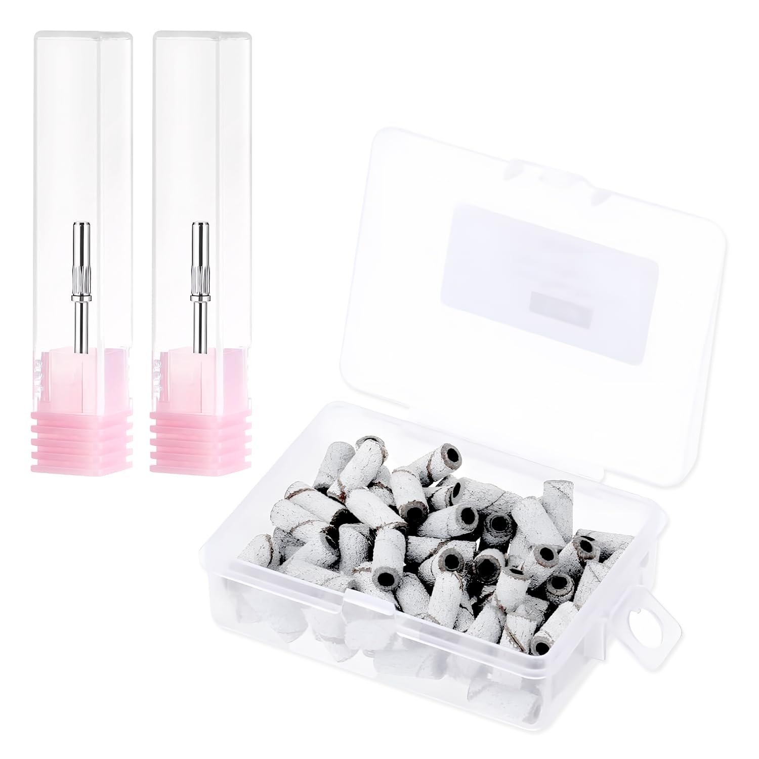 100Pcs Sanding Bands for Nail Drill, 240 Grit Small Sanding Bands Nail Sanding Bands with 2pcs 3MM Mandrel Bit Mini Sanding Bands for Natural Nails Manicures and Pedicure, White