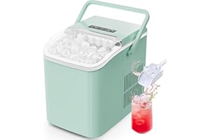 Sweetcrispy Countertop Ice Maker with Scoop, Basket and Handle, Portable Ice Machine 9 Ice Cubes Ready in 6 Mins, 26.5lbs in 24Hrs, 2 Sizes for Home Kitchen Office Bar Party, Green