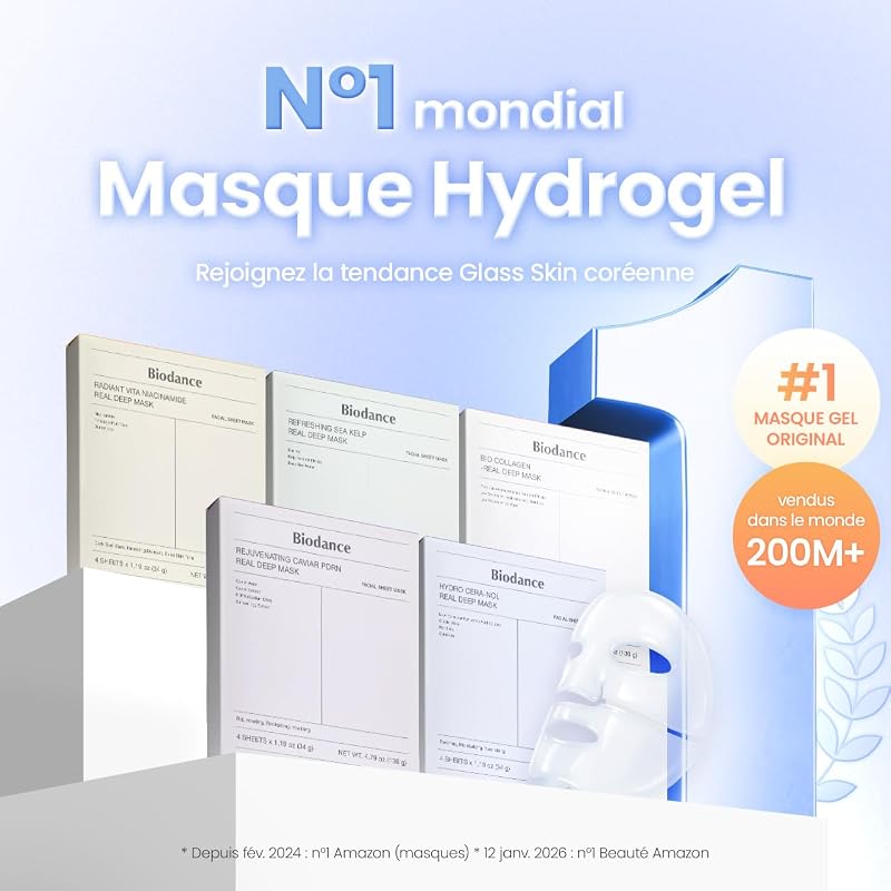 Hydro Cera-nol Real Deep, Masque Visage Hydrogel, Masque de Nuit Hydratant et Apaisant, Soin Après-Soleil, K-Beauty Coréenne, 4 Masques