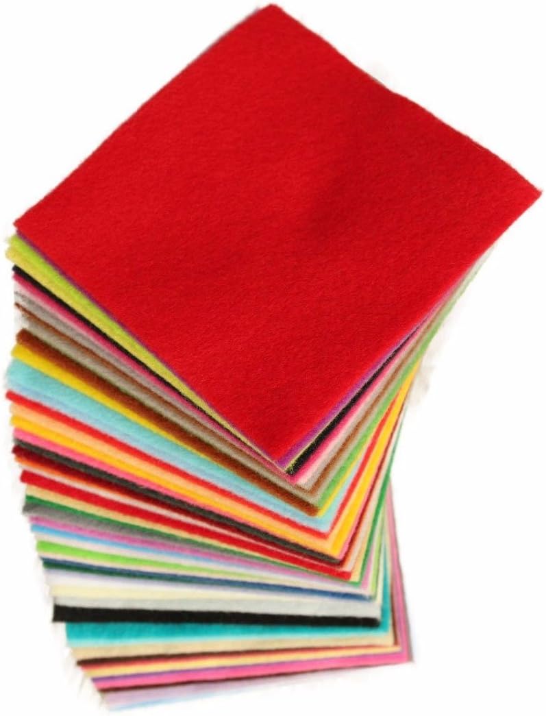 DIY Polyester Felt 50 Pcs 10x10cm/4x4inch, Nonwoven Fabric Sheet for Craft Work Type A Super Soft Squares, About 1.5mm Thick