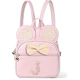 cotmcor Mini Backpack for Girls Bowknot Cute Leather Backpack Toddler Purse Birthday Gifts for Kids Girls Letter J