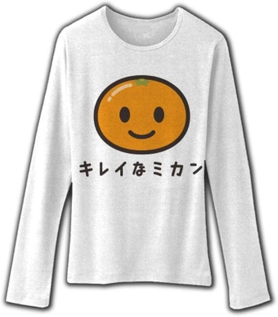 Amazon 腐ったミカンの永遠のライバル みかんtシャツ みかんグッズ かわキャラシリーズ キレイなミカン リブクルーネック長袖tシャツ ホワイト Wm ホワイト オリジナルプリント 通販