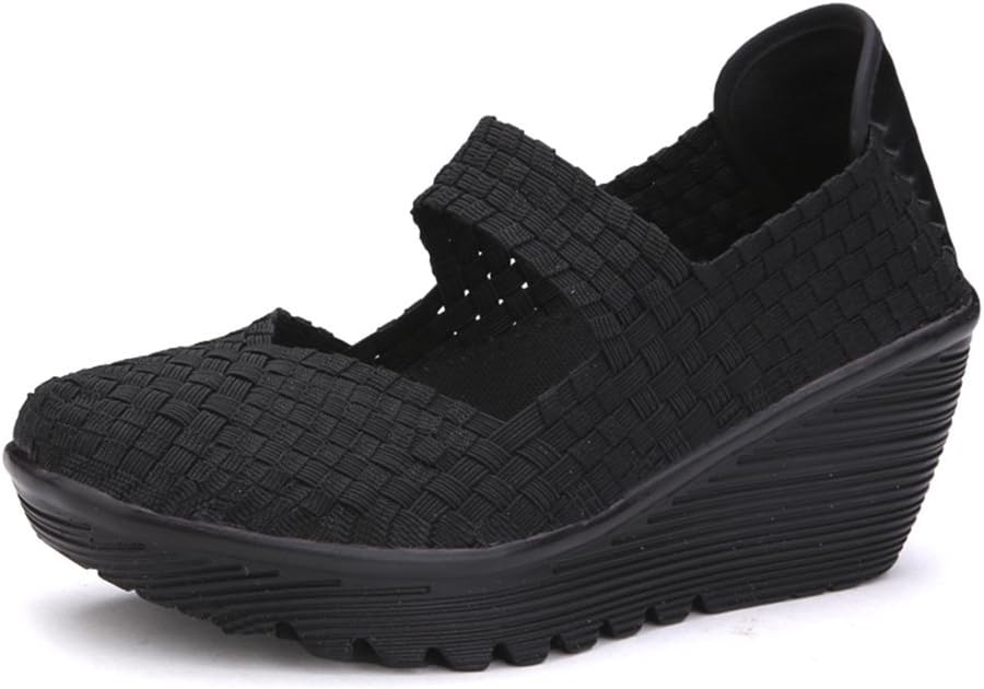 DAYOUT Womens Summer Breathable Wedges Mary Janes Sandals Closed Toe Weave Platform Heel Sandals Shoes