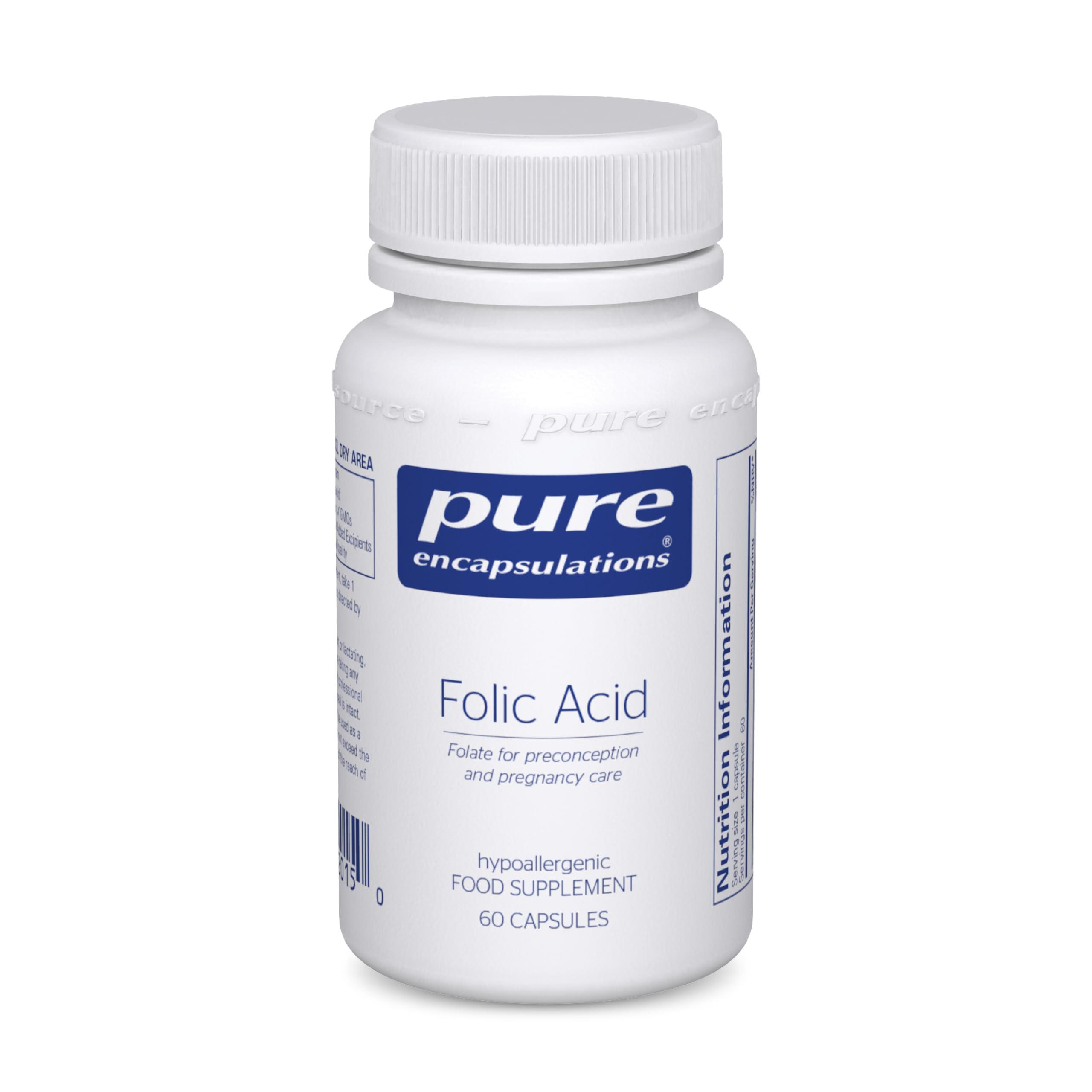 Pure Encapsulations Folic Acid 800 UG - Folate for Preconception and Pregnancy Care - 60 Vegetarian Capsules