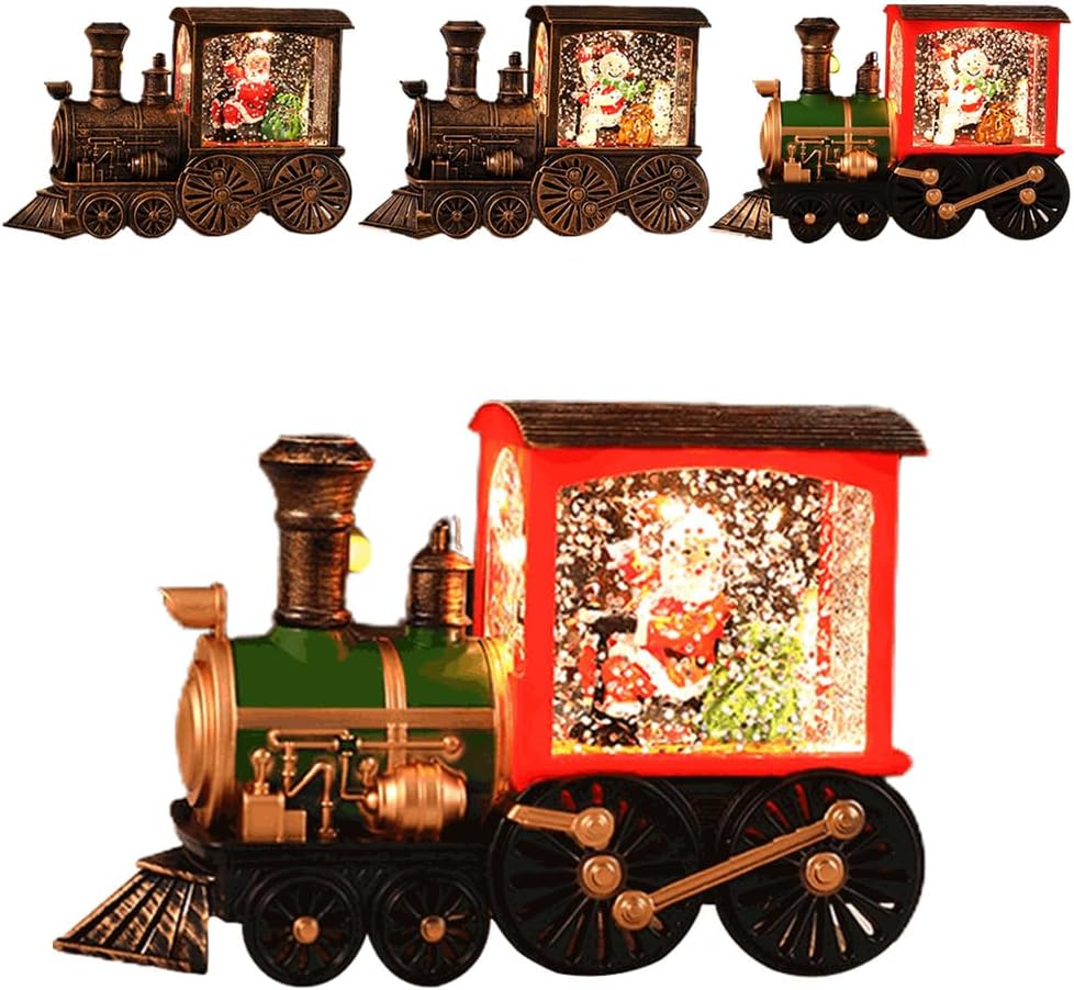 Snow Globes - 2024 New Christmas Train, Lighted Christmas Snow Globe Lantern, Battery Operated Santa Claus Snowman Train LED Water Glittering for Christmas Home Decoration Gift (Santa Claus-Green)