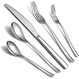 Silverware Set 20 Pieces, Stainless Steel Flatware Set, Mirror Polish Cutlery Set, Utensil Sets Service Set for 4 (Silver)