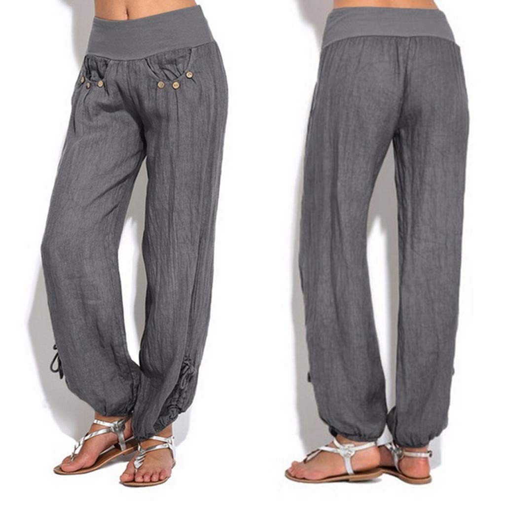 high waist button long loose pants