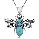 DOLIOX Genuine Turquoise Bee Necklace Pendant for Women 925 Sterling Silver Green Bumble Bee Jewelry with Black Hollow Wings for Her Wife Girlfriend