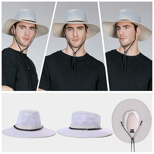 Jeff Aimy UV Protection Mens Wide Brim Sun Hat Mesh Safari