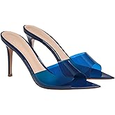 WYUETRA Women's Clear Pointed Toe Slingback Stilettos Heel Sandals Fashion Sexy Comfortable Summer Open Toe Backless Slip On Dress Slides Sandals for Casual Outdoor Party Work Wedding