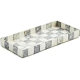 MACKENZIE-CHILDS Capiz Vanity Tray, Rectangular Tray Decor, Gray-and-White Sterling Check
