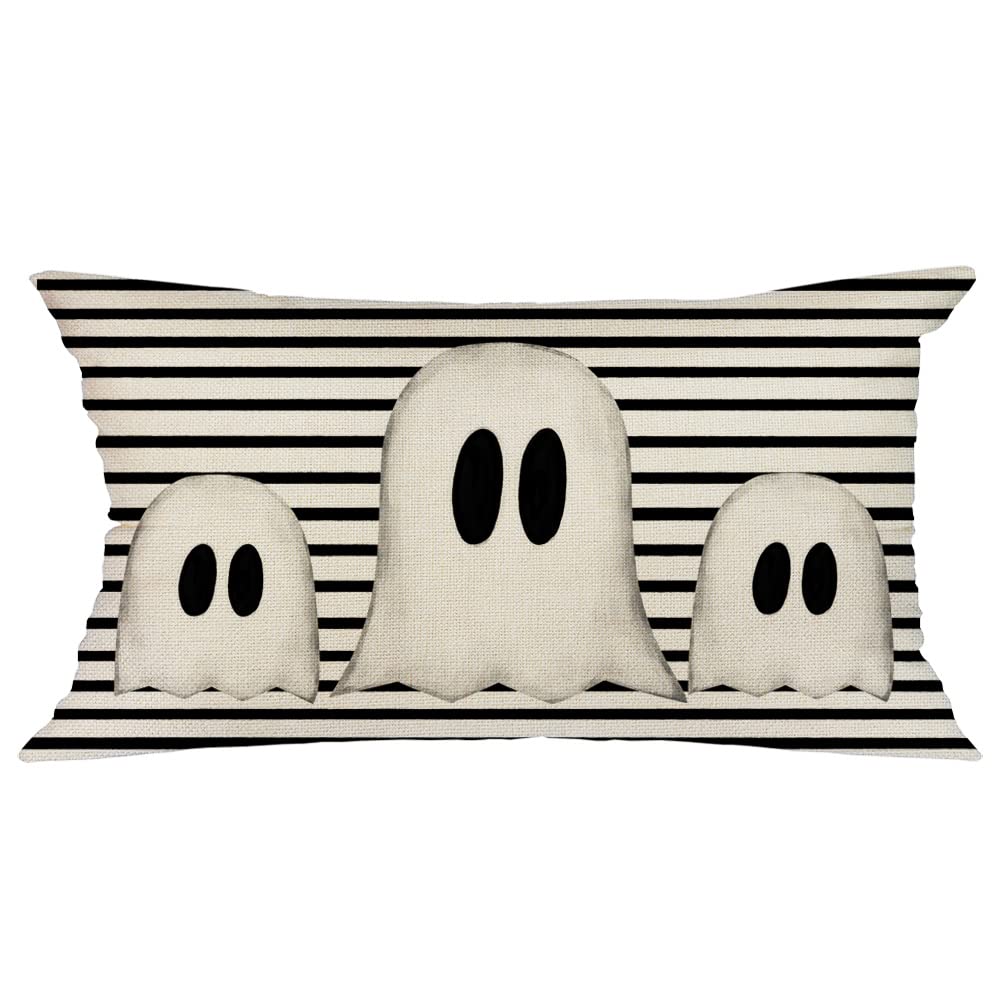 Photo 1 of GEEORY Halloween Pillow Cover 12x20 inch Ghost Striped Lumbar Pillow Cover for Fall Halloween Decorations Halloween Pillows Decorative Pillow Cover for Couch Sofa