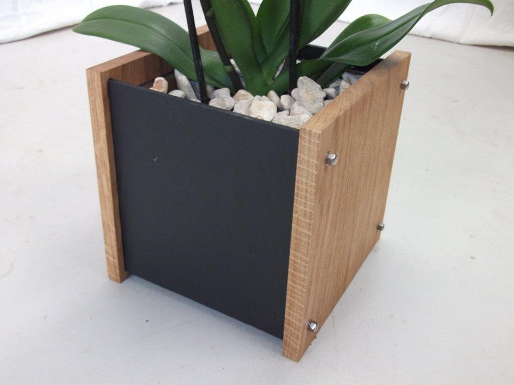 Contemporary Medium Plant Pot - OAK and SLATE - Contemporary and Stylish Look