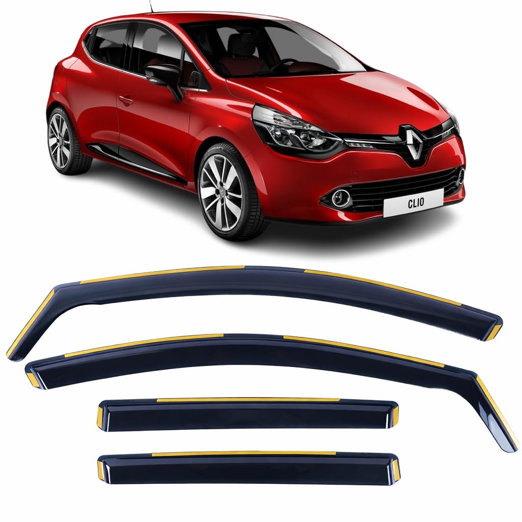 Set Of 4 Wind Deflectors For RENAULT CLIO MK4 5-door Hatchback/Estate 2012 2013 2014 2015 2016 2017 2018 2019 In-Channel Acrylic Side Window Visors-Smoke Tinted Sun & Rain Guards Reflectors.