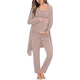 SWOMOG Women Maternity Nursing Pajamas Sets 3 Piece Breastfeeding Robe 3 in 1 Labor Delivery Sleeveless Pregnancy Pjs & Pants