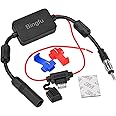 Bingfu Universal Car Stereo FM Radio Antenna Signal Booster Amplifier Amp,12V Power Supply DIN Plug Connector Adapter for Veh