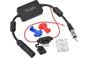 Bingfu Universal Car Stereo FM Radio Antenna Signal Booster Amplifier Amp,12V Power Supply DIN Plug Connector Adapter for Veh