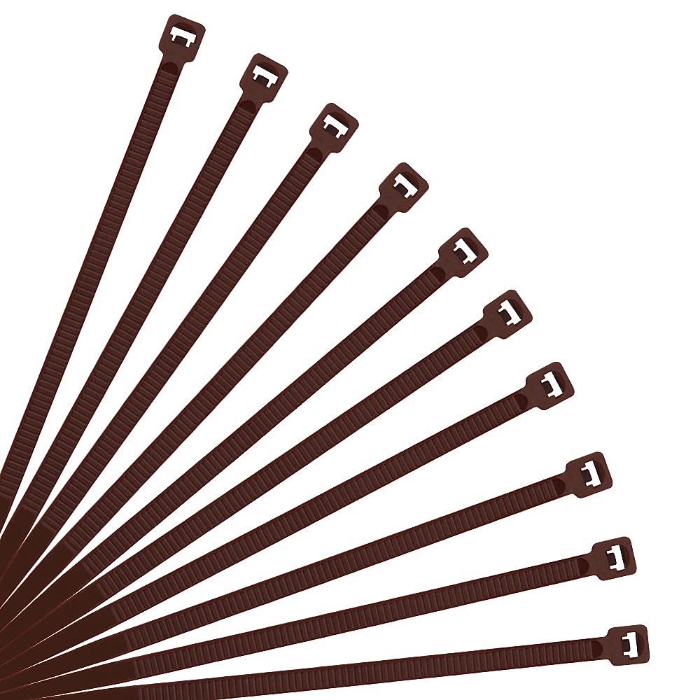 XINGO Brown Cable Ties Pack of 500, 250mm x 3.6mm,Premium Nylon Durable Zip Ties, Self-Locking UV Resistant Nylon Plastic Wire Ties for indoor and outdoor